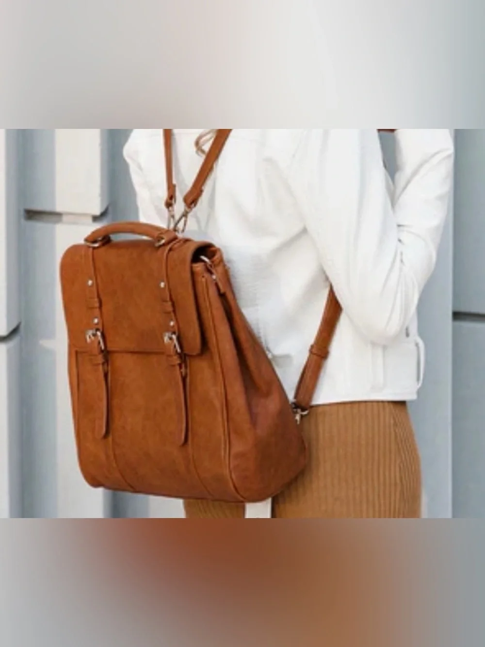 Classic Tan Faux Leather Satchel Handbag